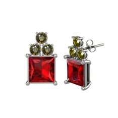 Areli Kare Küpe - Garnet ve peridot 8 ayar beyaz altın küpe #tovtzo
