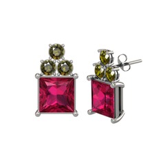 Rodolit garnet ve peridot 8 ayar beyaz altın küpe