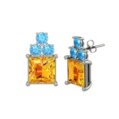 Areli Kare Küpe - Sitrin ve akuamarin 18 ayar beyaz altın küpe #ur8vmx