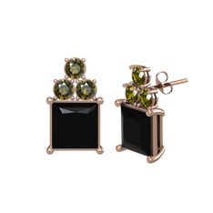 Siyah zirkon ve peridot 14 ayar rose altın küpe