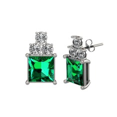 Areli Kare Küpe - Yeşil kuvars ve swarovski 925 ayar gümüş küpe #v511nz