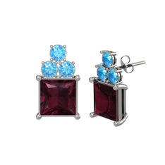 Areli Kare Küpe - Kök yakut ve akuamarin 18 ayar beyaz altın küpe #vfcs9t