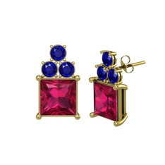 Rodolit garnet ve lab safir 18 ayar altın küpe
