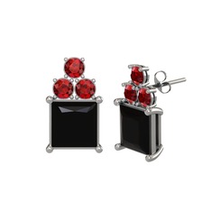 Areli Kare Küpe - Siyah zirkon ve garnet 14 ayar beyaz altın küpe #vyu36t