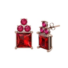 Areli Kare Küpe - Garnet ve rodolit garnet 14 ayar rose altın küpe #w4ka12