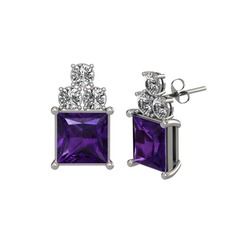 Areli Kare Küpe - Ametist ve swarovski 925 ayar gümüş küpe #xqqwb8