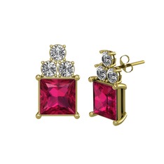 Areli Kare Küpe - Rodolit garnet ve swarovski 8 ayar altın küpe #y14kre