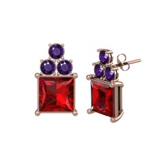 Garnet ve ametist 18 ayar rose altın küpe