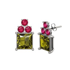 Peridot ve rodolit garnet 8 ayar beyaz altın küpe