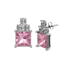 Areli Kare Küpe - Pembe kuvars ve swarovski 14 ayar beyaz altın küpe #z4uek9