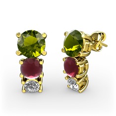Scala Küpe - Peridot, kök yakut ve swarovski 14 ayar altın küpe #1069cfv