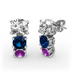 Scala Küpe - Pırlanta, lab safir ve ametist 18 ayar beyaz altın küpe (1 karat) #107ugxa