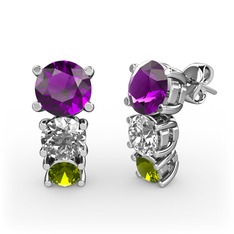 Scala Küpe - Ametist, swarovski ve peridot 14 ayar beyaz altın küpe #10fn09q