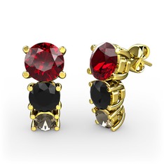 Scala Küpe - Garnet, siyah zirkon ve dumanlı kuvars 14 ayar altın küpe #10t88op