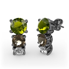Scala Küpe - Peridot, dumanlı kuvars ve swarovski 925 ayar siyah rodyum kaplama gümüş küpe #10y8aub