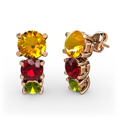 Scala Küpe - Sitrin, garnet ve peridot 18 ayar rose altın küpe #110o1n0