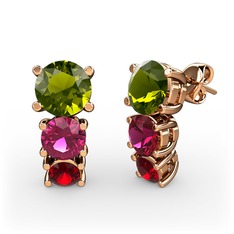 Scala Küpe - Peridot, rodolit garnet ve garnet 8 ayar rose altın küpe #112awn6