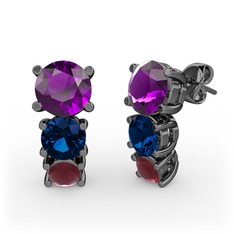 Scala Küpe - Ametist, lab safir ve kök yakut 925 ayar siyah rodyum kaplama gümüş küpe #117m4tb