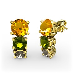 Scala Küpe - Sitrin, peridot ve dumanlı kuvars 14 ayar altın küpe #11d7xg5