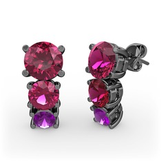 Rodolit garnet ve ametist 925 ayar siyah rodyum kaplama gümüş küpe