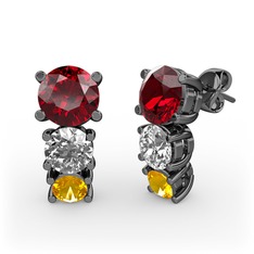 Scala Küpe - Garnet, beyaz zirkon ve sitrin 925 ayar siyah rodyum kaplama gümüş küpe #11kx97c