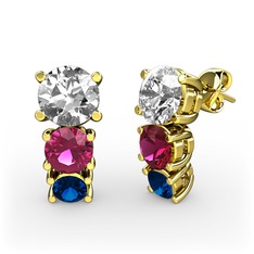 Scala Küpe - Swarovski, rodolit garnet ve lab safir 18 ayar altın küpe #11panp0