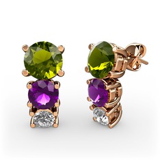 Peridot, ametist ve swarovski 18 ayar rose altın küpe