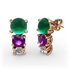 Scala Küpe - Kök zümrüt, ametist ve pırlanta 18 ayar rose altın küpe (0.22 karat) #11y92kh