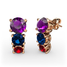 Ametist, lab safir ve garnet 18 ayar rose altın küpe