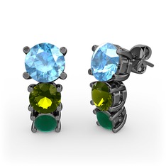 Scala Küpe - Akuamarin, peridot ve kök zümrüt 925 ayar siyah rodyum kaplama gümüş küpe #11zuve3