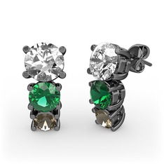 Swarovski, yeşil kuvars ve dumanlı kuvars 925 ayar siyah rodyum kaplama gümüş küpe