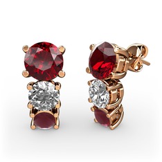 Garnet, beyaz zirkon ve kök yakut 18 ayar rose altın küpe