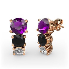 Ametist, siyah zirkon ve beyaz zirkon 8 ayar rose altın küpe