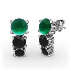 Scala Küpe - Kök zümrüt ve siyah zirkon 14 ayar beyaz altın küpe #124std9