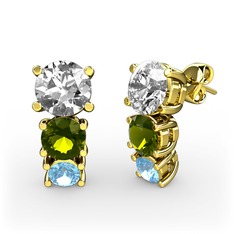 Swarovski, peridot ve akuamarin 18 ayar altın küpe