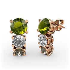 Peridot, pırlanta ve dumanlı kuvars 14 ayar rose altın küpe (0.48 karat)