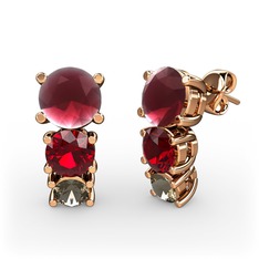 Scala Küpe - Kök yakut, garnet ve dumanlı kuvars 18 ayar rose altın küpe #12erudk