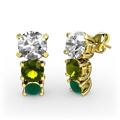 Scala Küpe - Pırlanta, peridot ve kök zümrüt 18 ayar altın küpe (1 karat) #12htv75