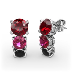 Garnet, rodolit garnet ve siyah zirkon 18 ayar beyaz altın küpe