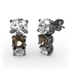 Scala Küpe - Beyaz zirkon, dumanlı kuvars ve swarovski 925 ayar siyah rodyum kaplama gümüş küpe #12nqqka