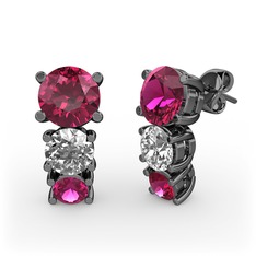 Rodolit garnet ve pırlanta 925 ayar siyah rodyum kaplama gümüş küpe (0.48 karat)