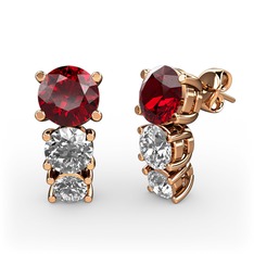 Scala Küpe - Garnet, beyaz zirkon ve pırlanta 14 ayar rose altın küpe (0.22 karat) #12rjaqf