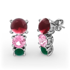 Scala Küpe - Kök yakut, pembe kuvars ve kök zümrüt 14 ayar beyaz altın küpe #12t7g0f
