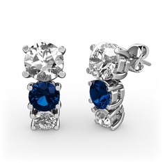 Swarovski, lab safir ve beyaz zirkon 18 ayar beyaz altın küpe