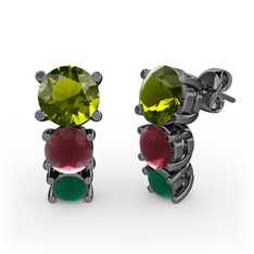 Scala Küpe - Peridot, kök yakut ve kök zümrüt 925 ayar siyah rodyum kaplama gümüş küpe #1391kna