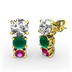 Scala Küpe - Swarovski, kök zümrüt ve rodolit garnet 18 ayar altın küpe #139qimo