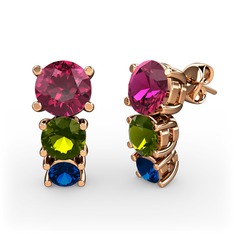 Scala Küpe - Rodolit garnet, peridot ve lab safir 14 ayar rose altın küpe #13cuvox