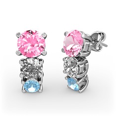 Scala Küpe - Pembe kuvars, swarovski ve akuamarin 14 ayar beyaz altın küpe #13k1804