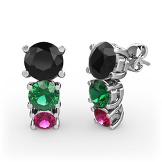Scala Küpe - Siyah zirkon, yeşil kuvars ve rodolit garnet 925 ayar gümüş küpe #13rncgo