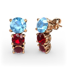 Akuamarin, garnet ve kök yakut 18 ayar rose altın küpe